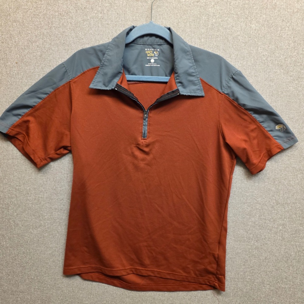 Mountain Hardwear Mens Quarter Zip Polo Shirt‎ Orange Grey Hiking Large USA Made